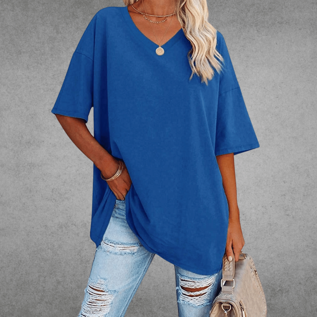 T-Shirt à Manches Courtes Col V Femme | Coupe Ample & Confort Aéré