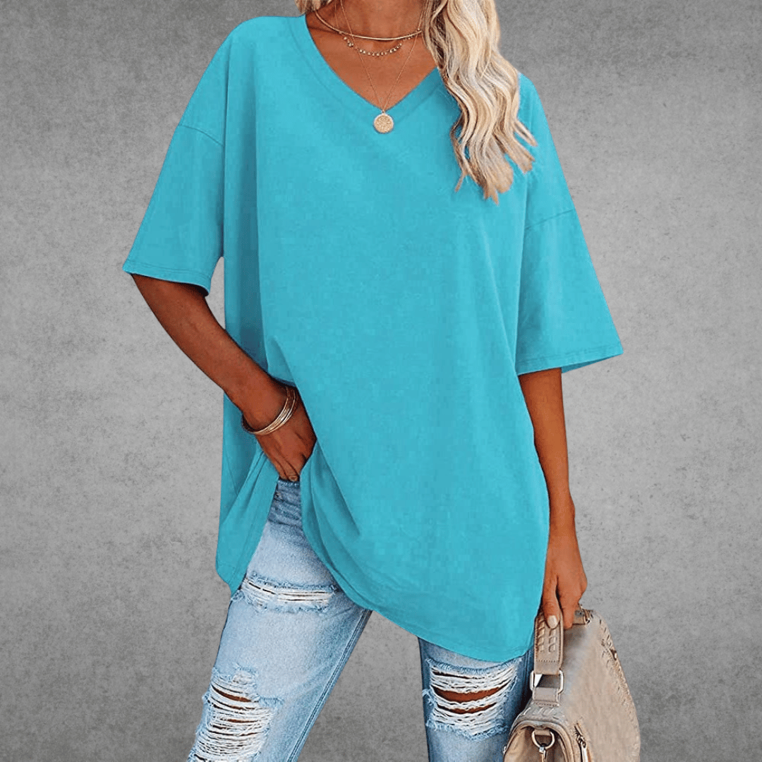 T-Shirt à Manches Courtes Col V Femme | Coupe Ample & Confort Aéré