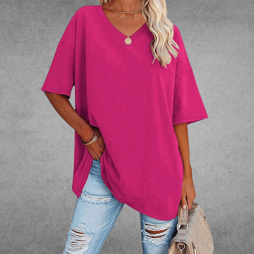 T-Shirt à Manches Courtes Col V Femme | Coupe Ample & Confort Aéré