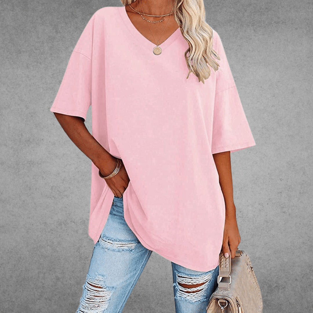 T-Shirt à Manches Courtes Col V Femme | Coupe Ample & Confort Aéré
