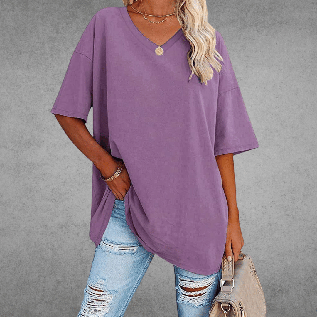 T-Shirt à Manches Courtes Col V Femme | Coupe Ample & Confort Aéré