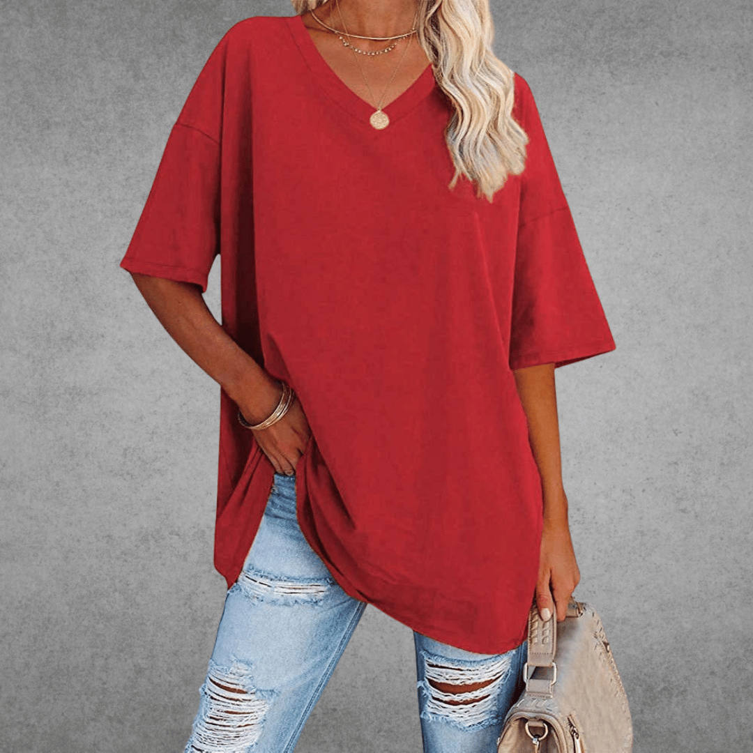 T-Shirt à Manches Courtes Col V Femme | Coupe Ample & Confort Aéré