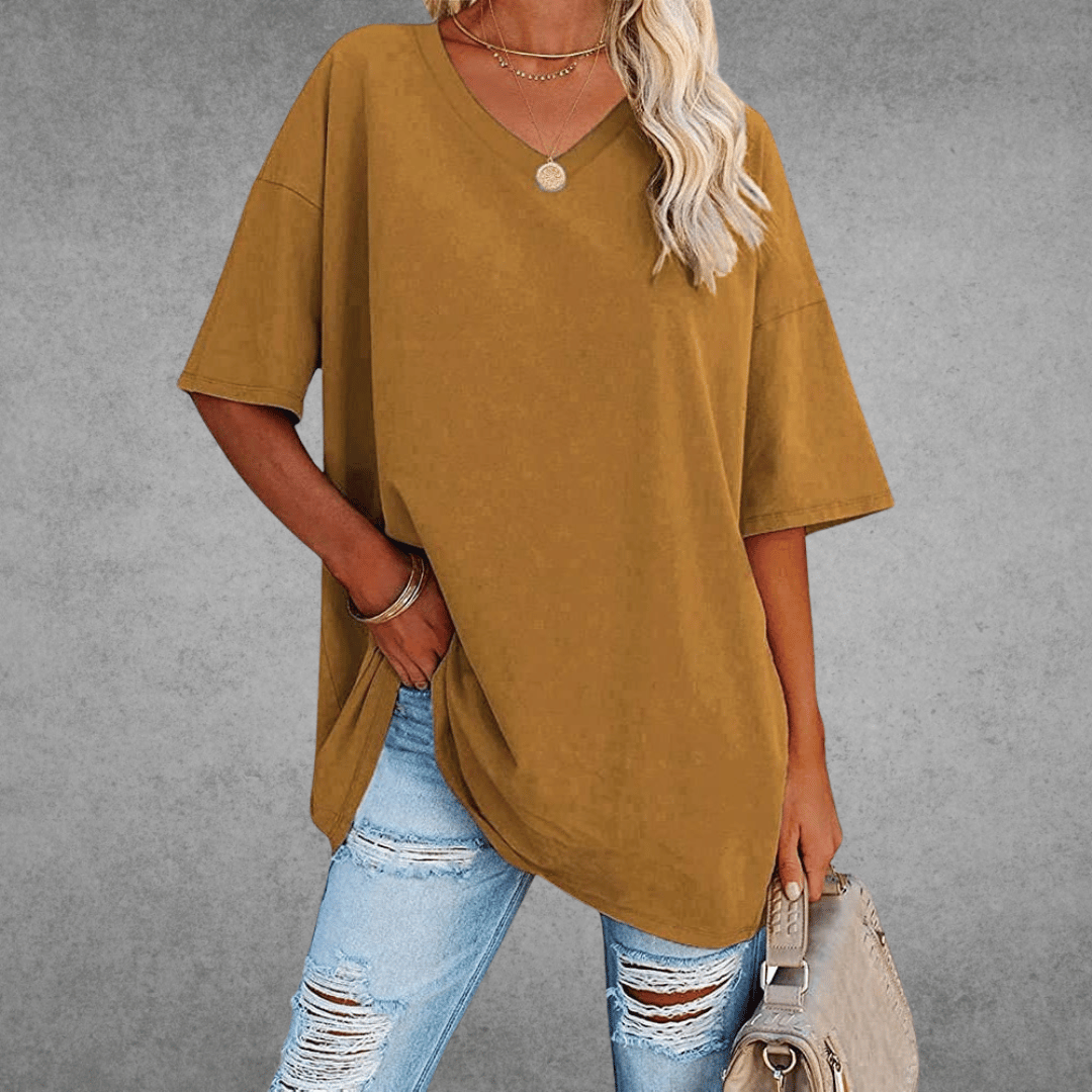T-Shirt à Manches Courtes Col V Femme | Coupe Ample & Confort Aéré
