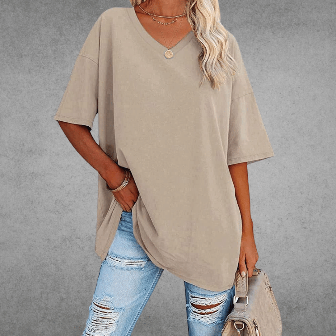 T-Shirt à Manches Courtes Col V Femme | Coupe Ample & Confort Aéré
