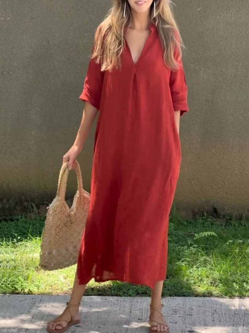 Tess - Robe midi fluide à manches pour femmes