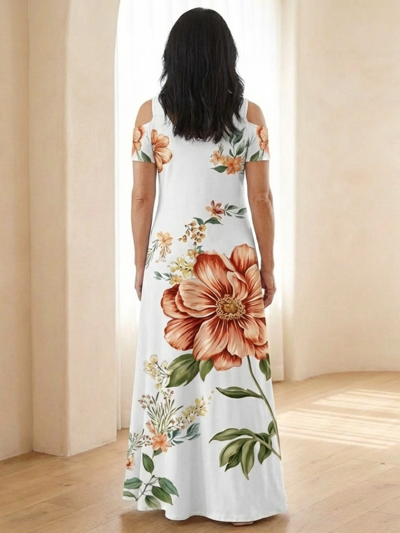 Calista | Robe maxi à col en V fleuri à manches courtes