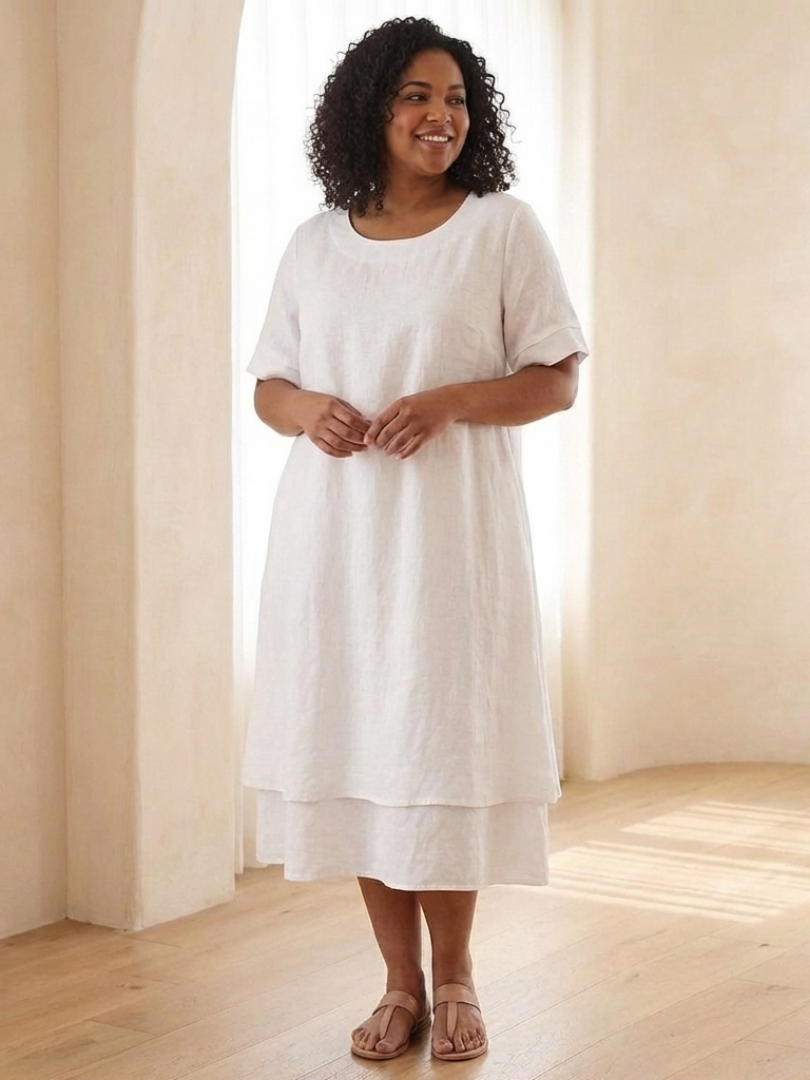 Cressida | Robe Midi à Manches Courtes Superposées