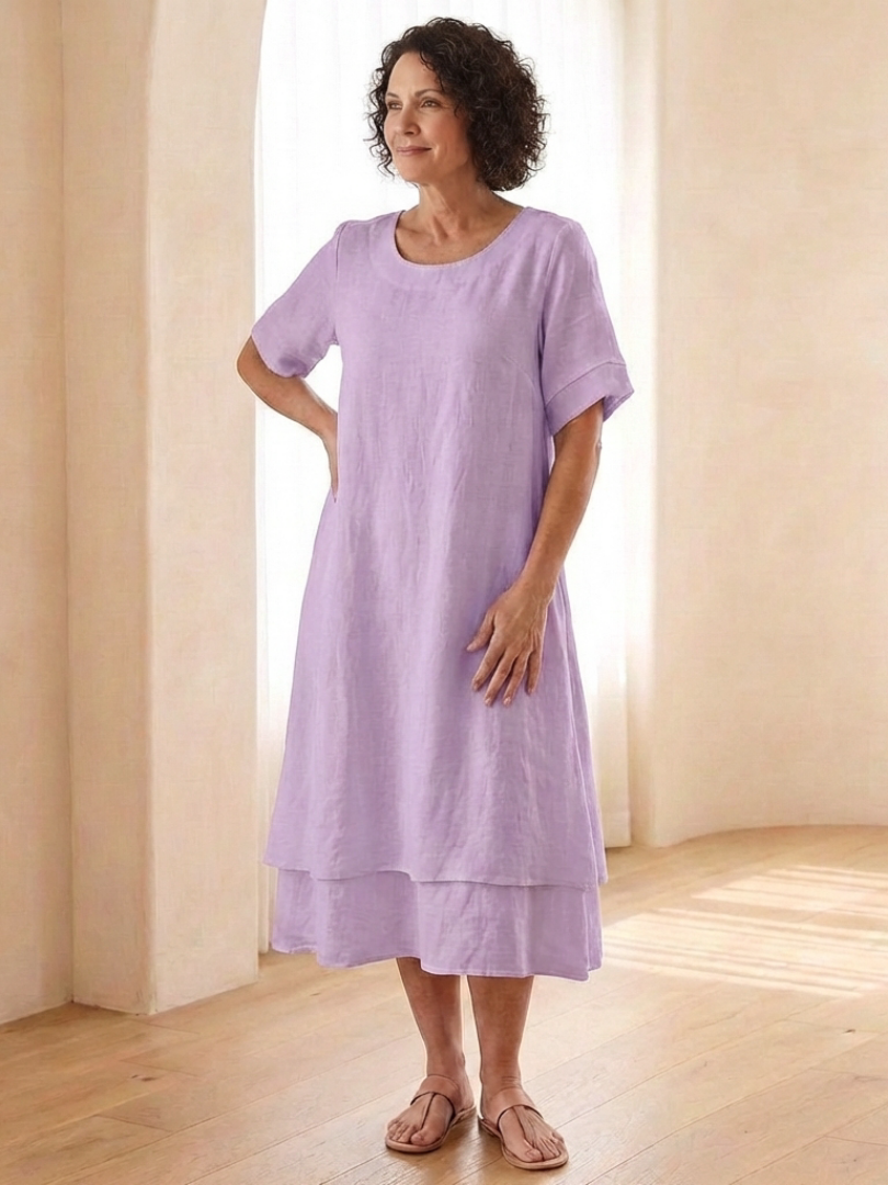 Cressida | Robe Midi à Manches Courtes Superposées