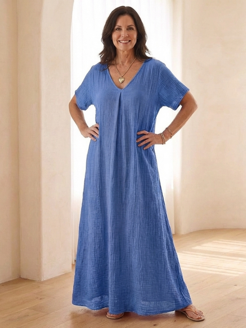Liora | Robe midi à manches courtes en V