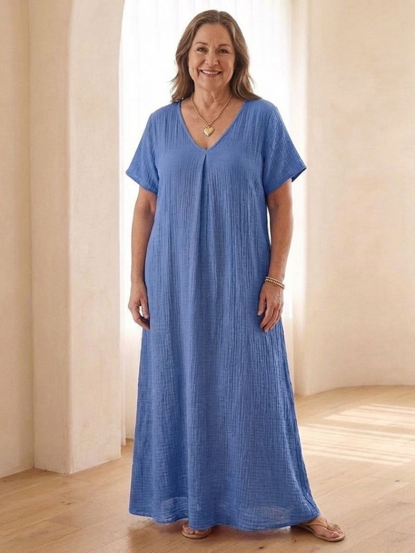 Liora | Robe midi à manches courtes en V