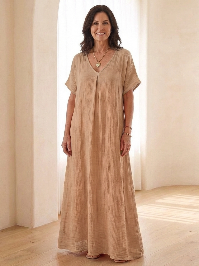 Liora | Robe midi à manches courtes en V