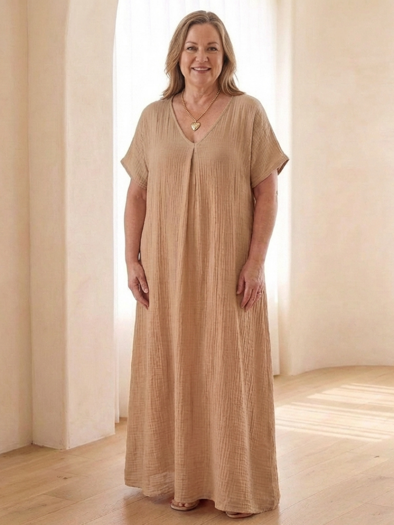 Liora | Robe midi à manches courtes en V