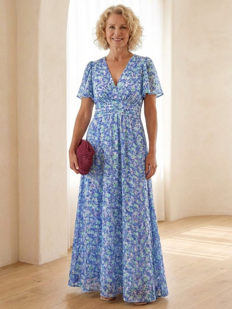 Maris | Robe maxi à manches courtes et décolleté en V fleuri