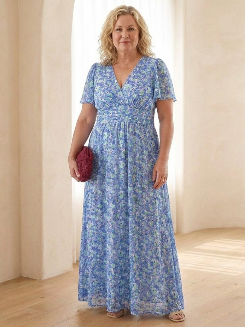 Maris | Robe maxi à manches courtes et décolleté en V fleuri