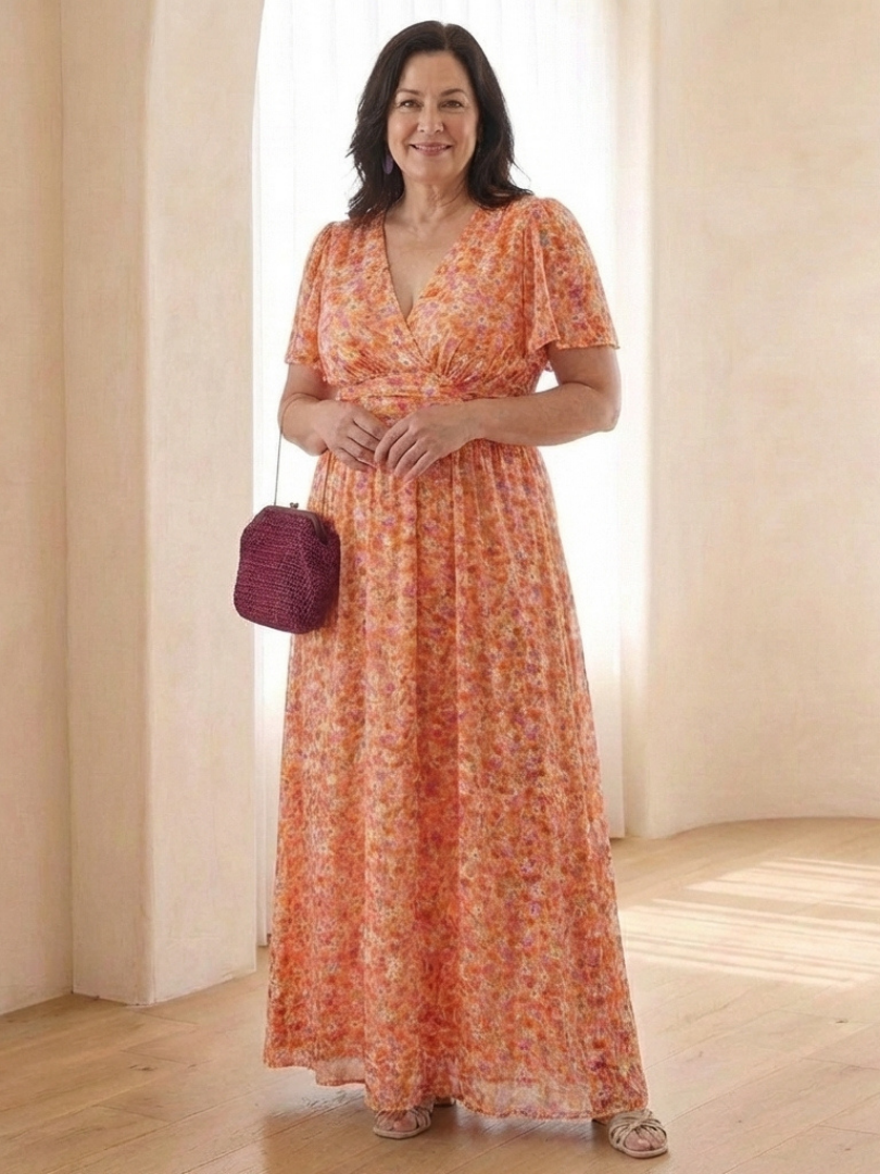 Maris | Robe maxi à manches courtes et décolleté en V fleuri