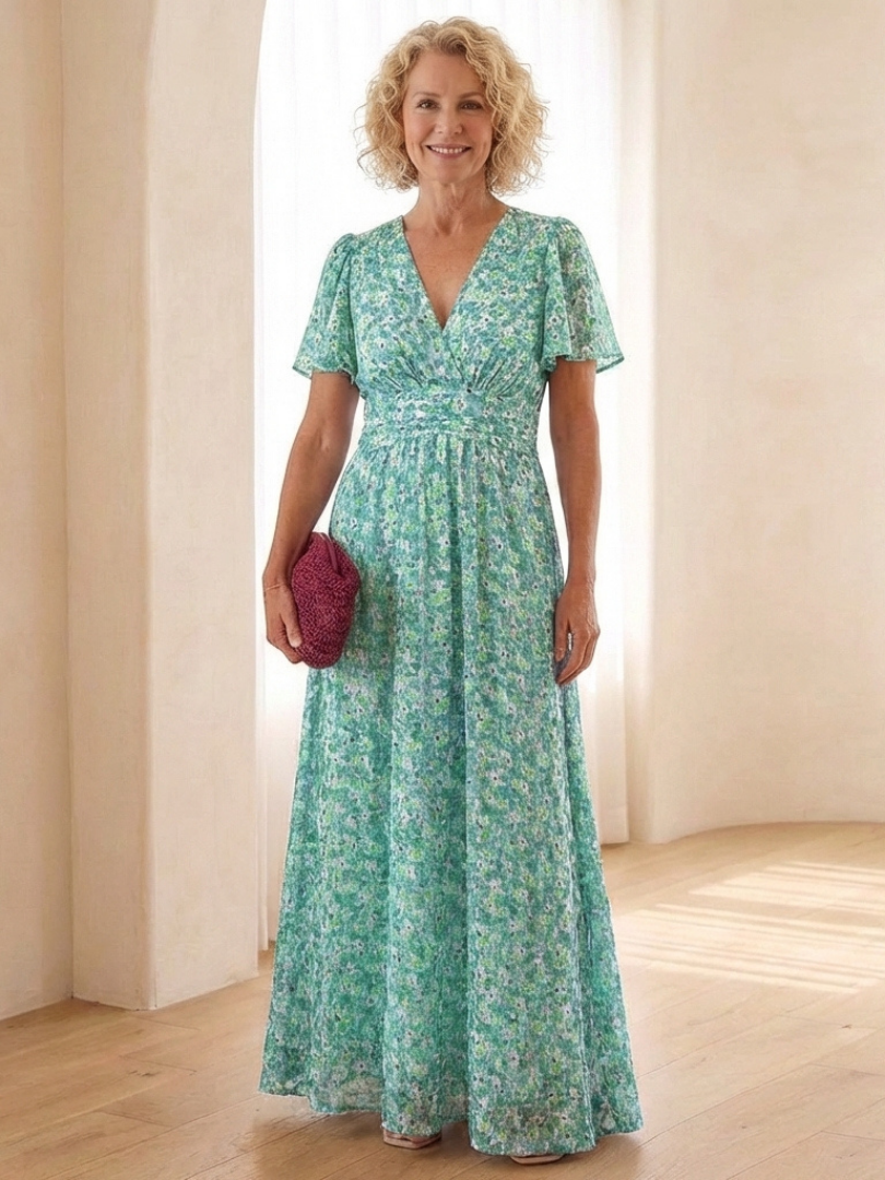 Maris | Robe maxi à manches courtes et décolleté en V fleuri