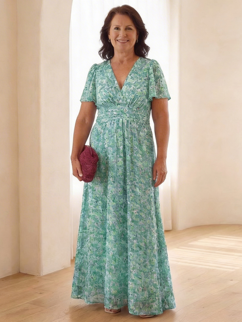 Maris | Robe maxi à manches courtes et décolleté en V fleuri