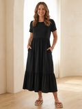 Nerissa | Robe Midi à Encolure Ronde et Manches Courtes