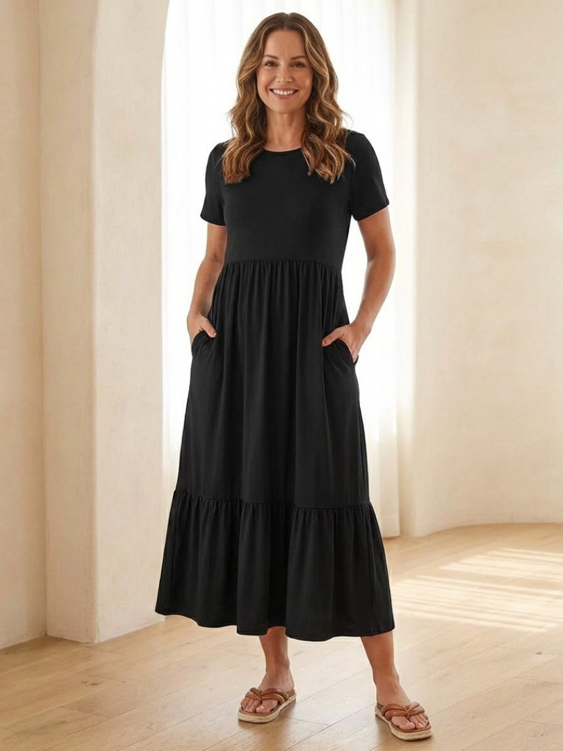 Nerissa | Robe Midi à Encolure Ronde et Manches Courtes