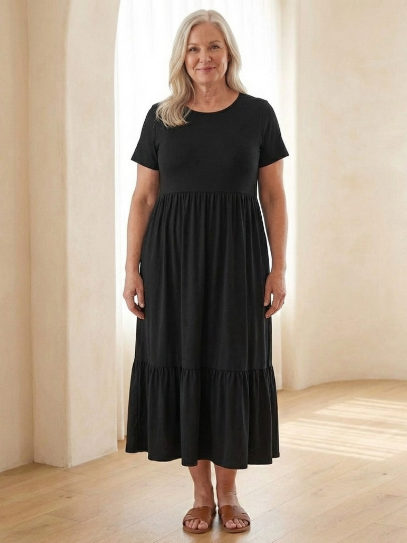 Nerissa | Robe Midi à Encolure Ronde et Manches Courtes