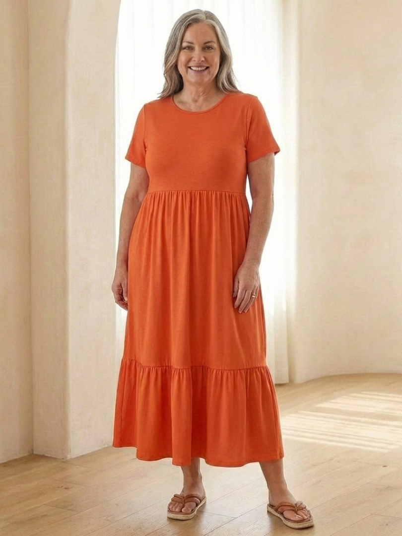 Nerissa | Robe Midi à Encolure Ronde et Manches Courtes