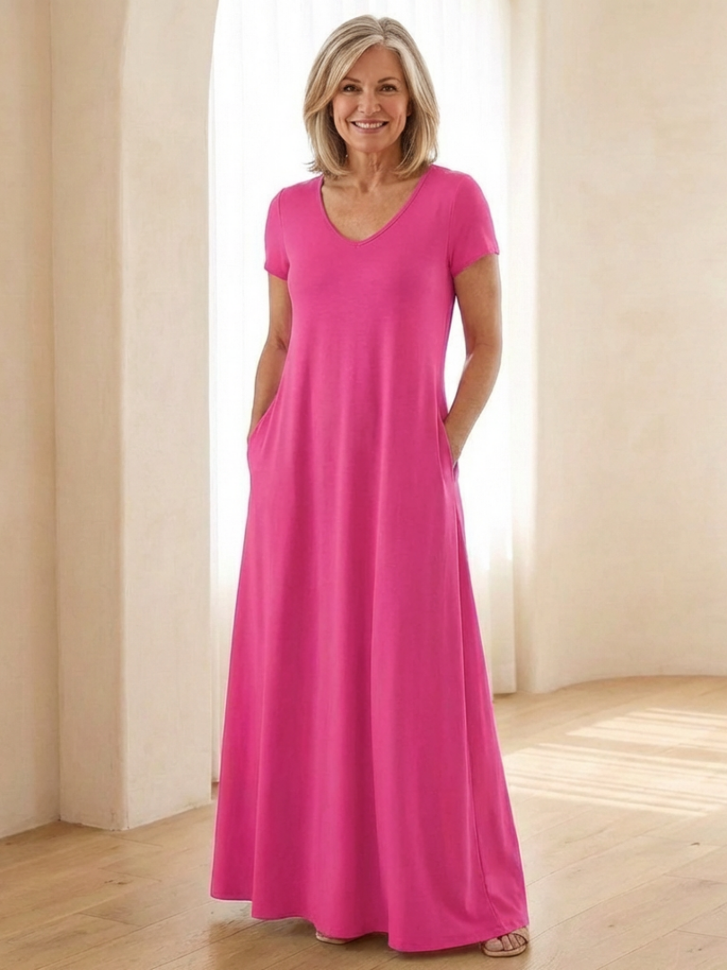 Samira | Robe maxi à manches courtes et décolleté en V avec poches