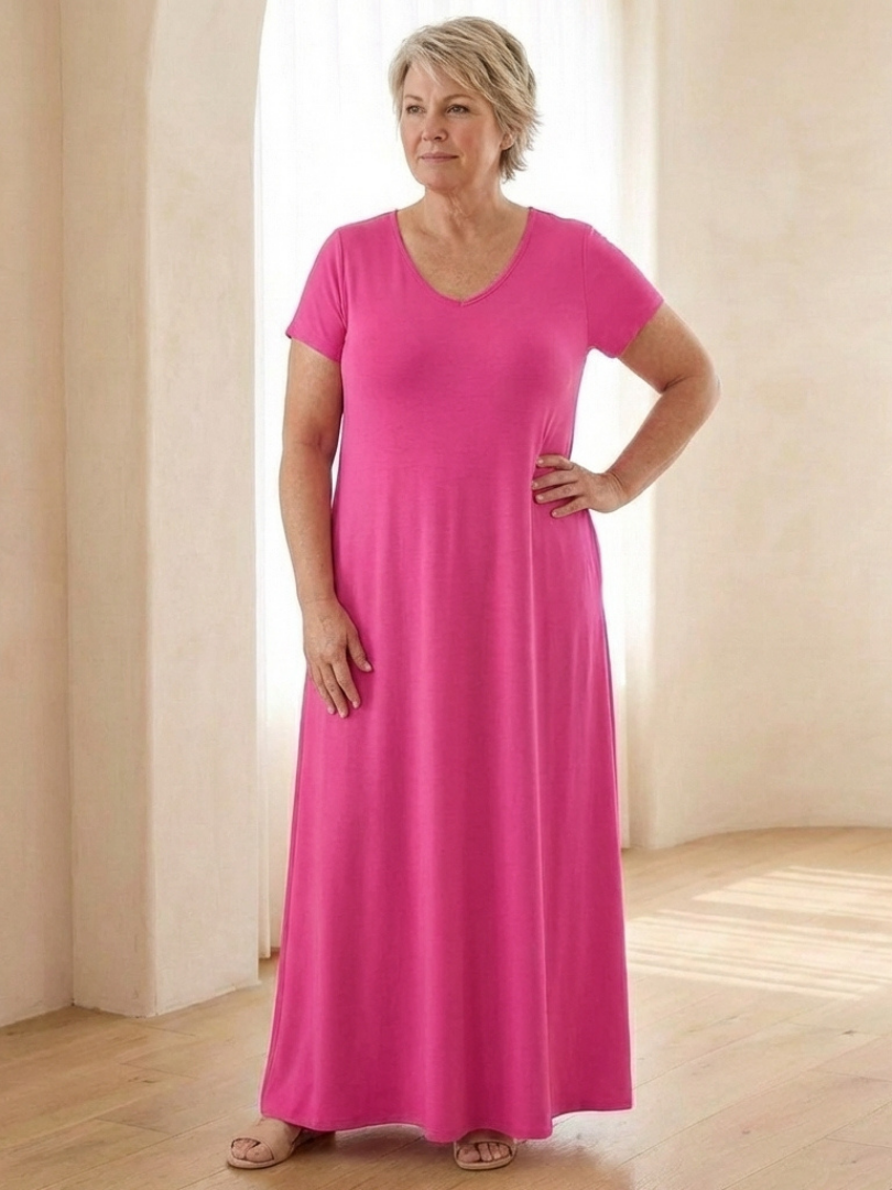 Samira | Robe maxi à manches courtes et décolleté en V avec poches