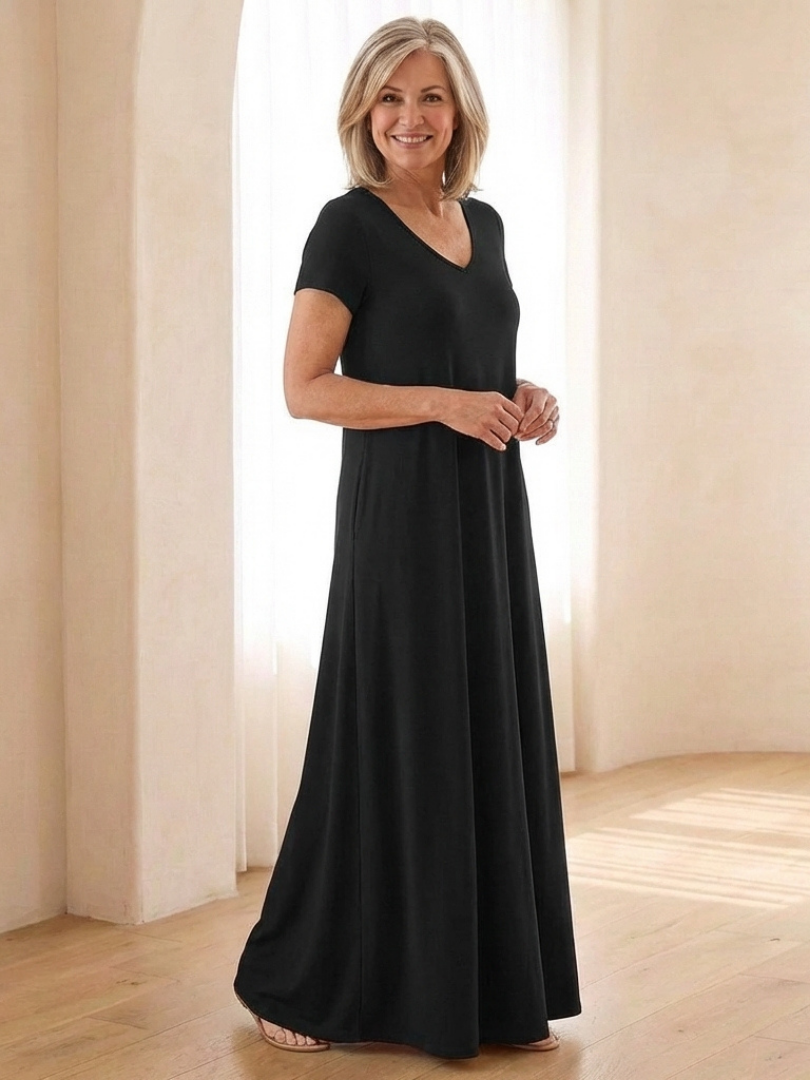 Samira | Robe maxi à manches courtes et décolleté en V avec poches