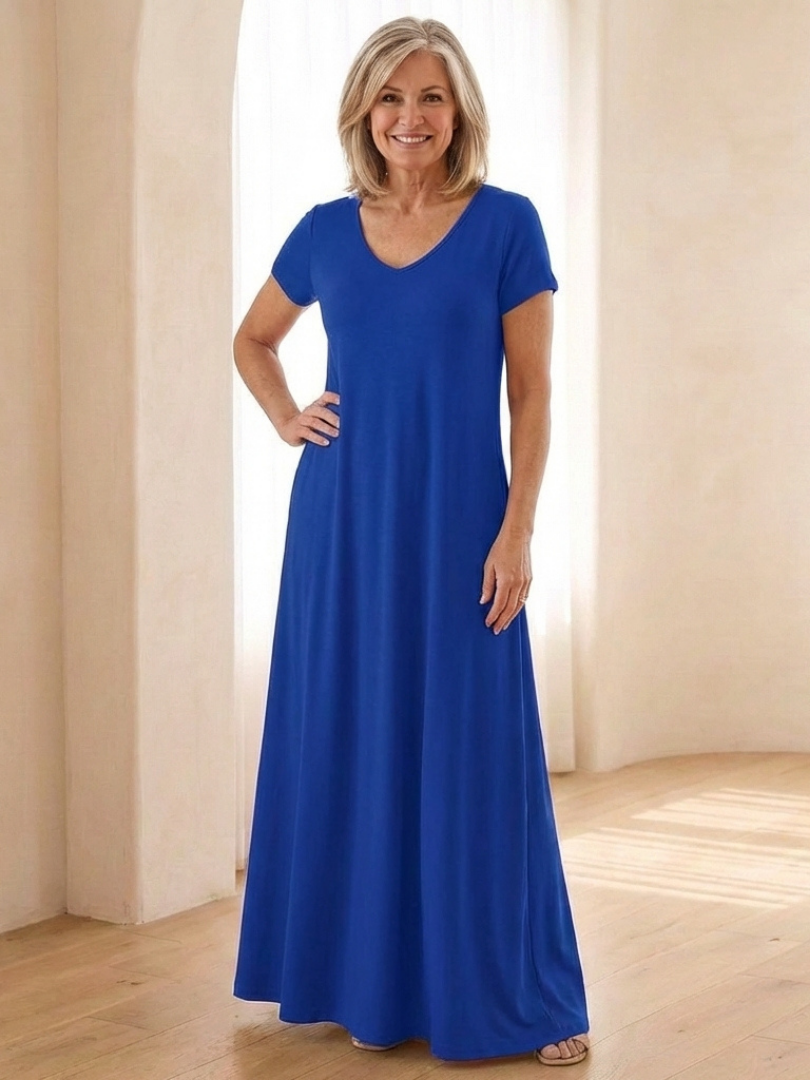 Samira | Robe maxi à manches courtes et décolleté en V avec poches