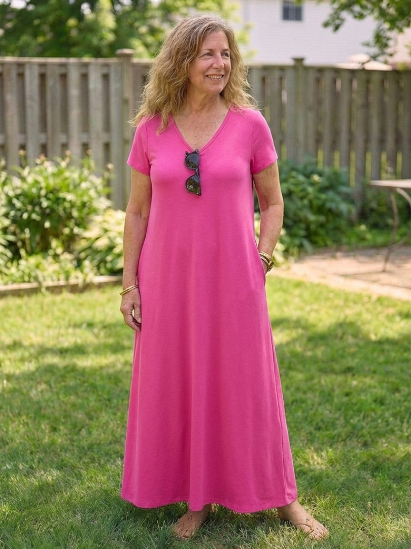 Samira | Robe maxi à manches courtes et décolleté en V avec poches