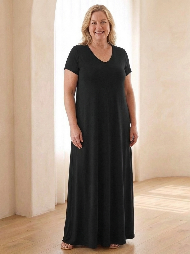 Samira | Robe maxi à manches courtes et décolleté en V avec poches