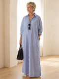 Serina | Robe maxi à manches longues à col rayé