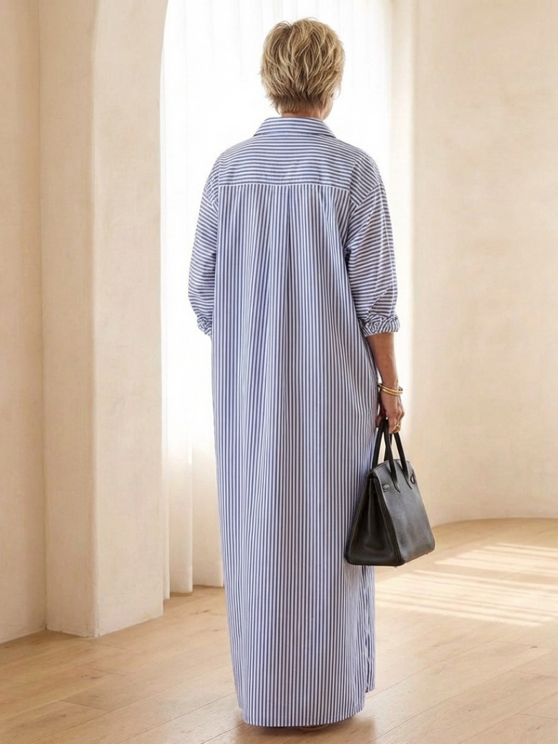 Serina | Robe maxi à manches longues à col rayé