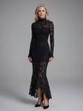 Margaret | Robe midi en dentelle à manches longues et col haut