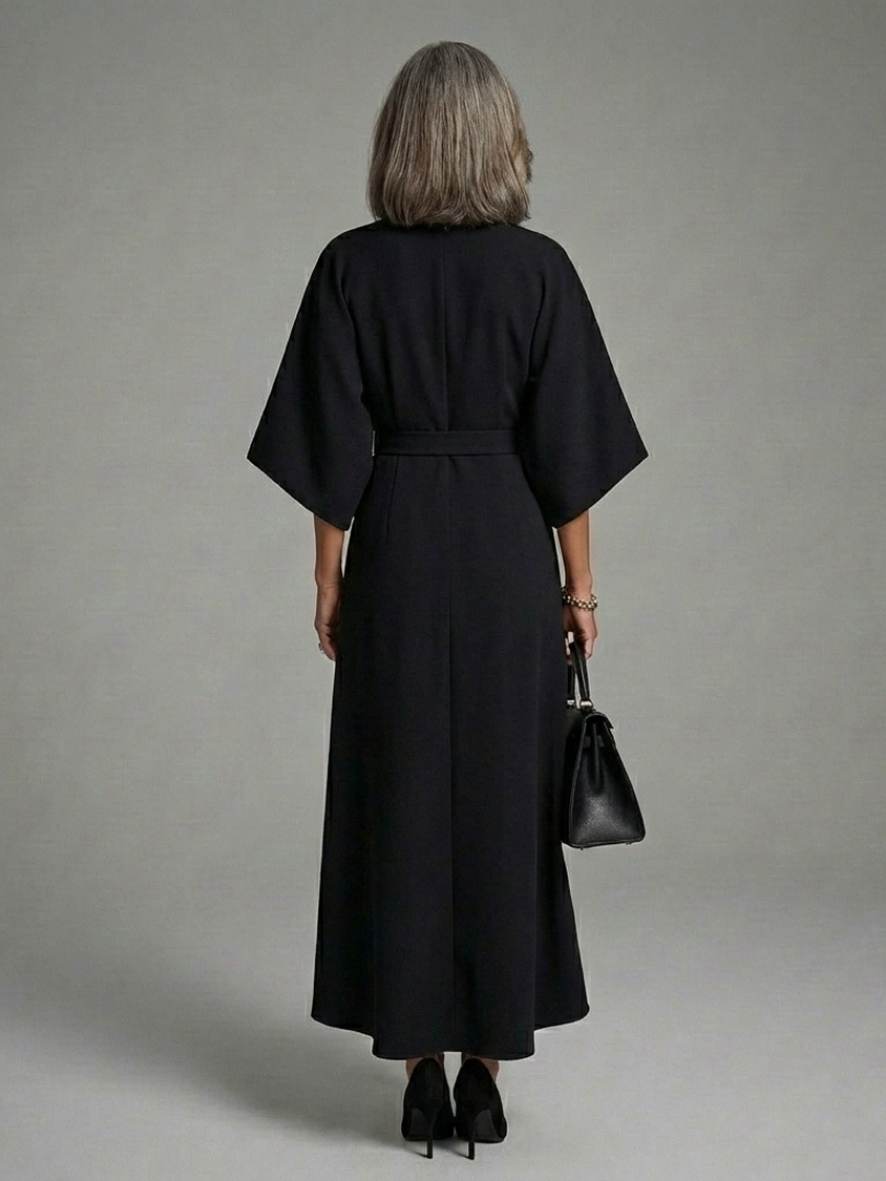 Sereia | Robe midi asymétrique à manches cape et taille marquée