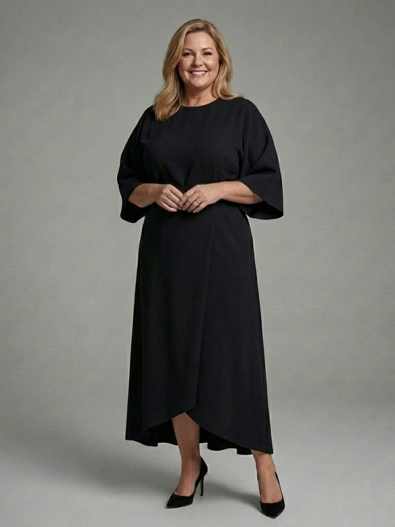 Sereia | Robe midi asymétrique à manches cape et taille marquée