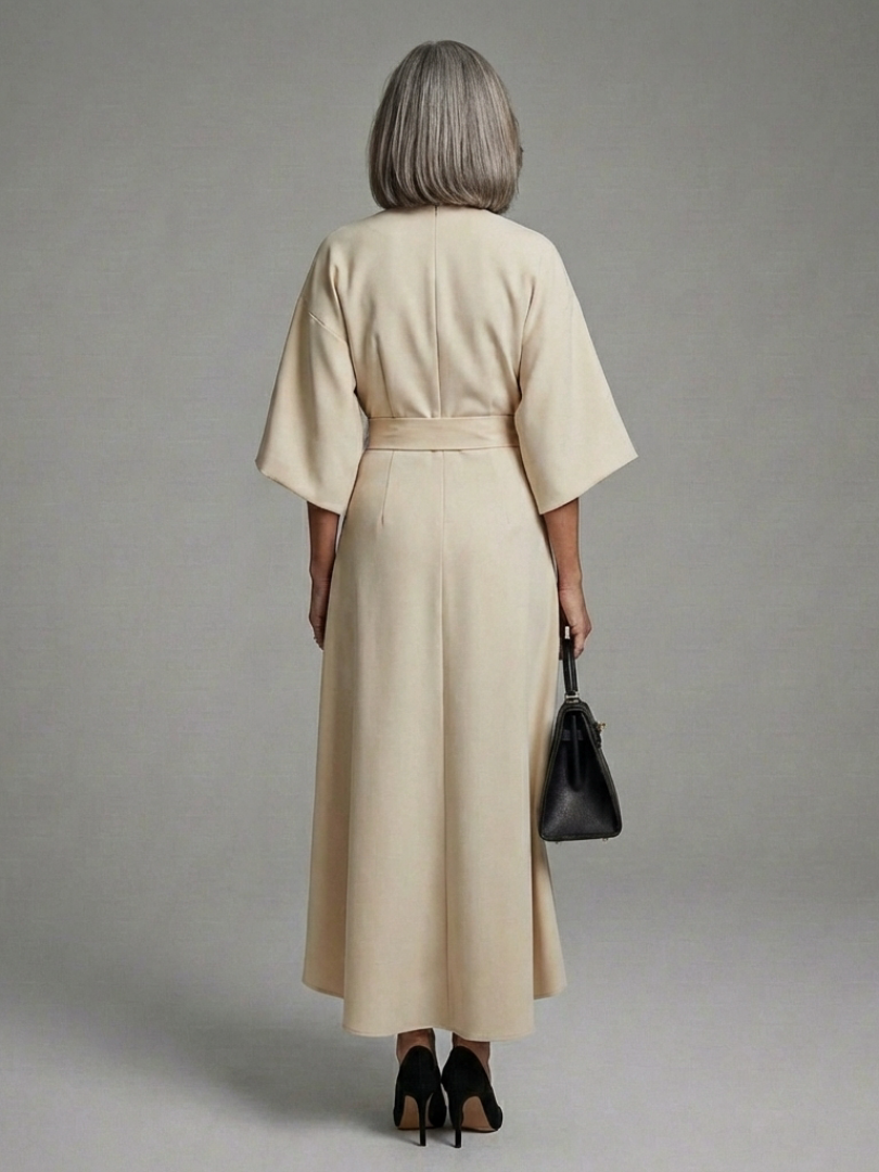 Sereia | Robe midi asymétrique à manches cape et taille marquée