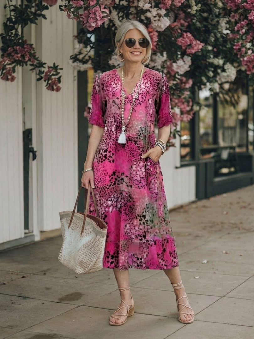 Althea | Robe midi imprimée à manches courtes et décolleté en V