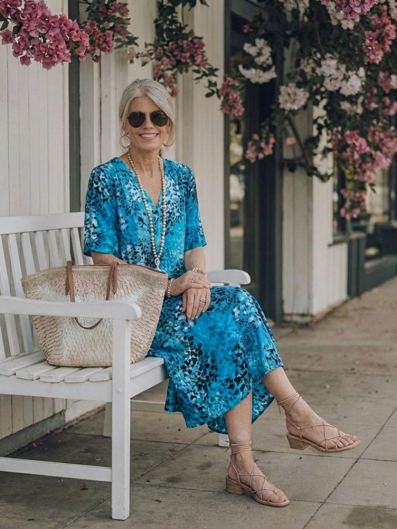 Althea | Robe midi imprimée à manches courtes et décolleté en V