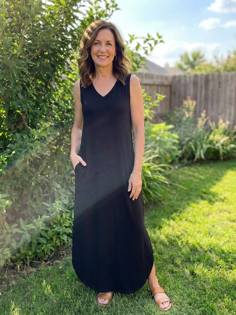 Liora | Robe maxi sans manches à décolleté en V avec poches