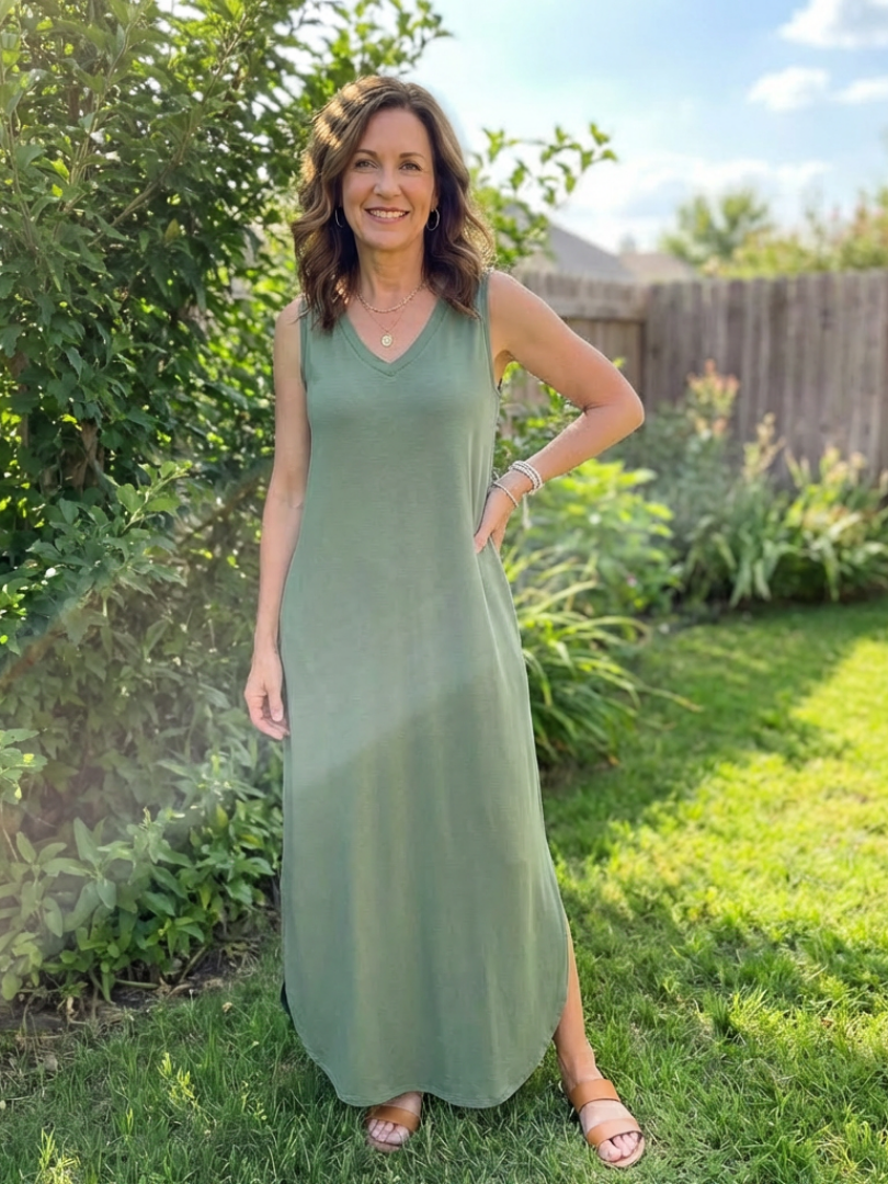 Liora | Robe maxi sans manches à décolleté en V avec poches