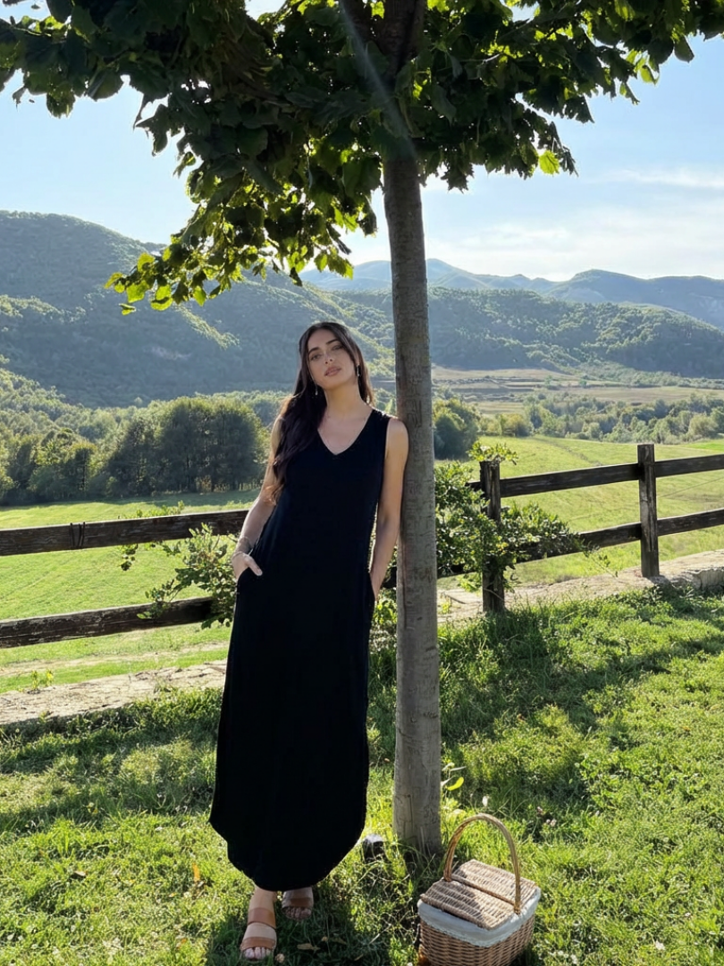 Liora | Robe maxi sans manches à décolleté en V avec poches