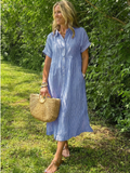 Olivienne | Robe midi à rayures à manches courtes avec boutons