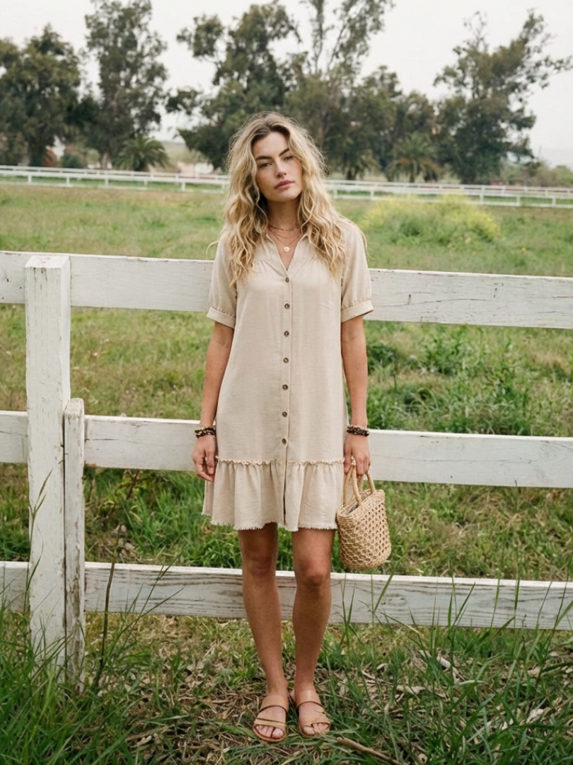 Sabine | Robe à manches courtes avec boutons et ourlet volanté
