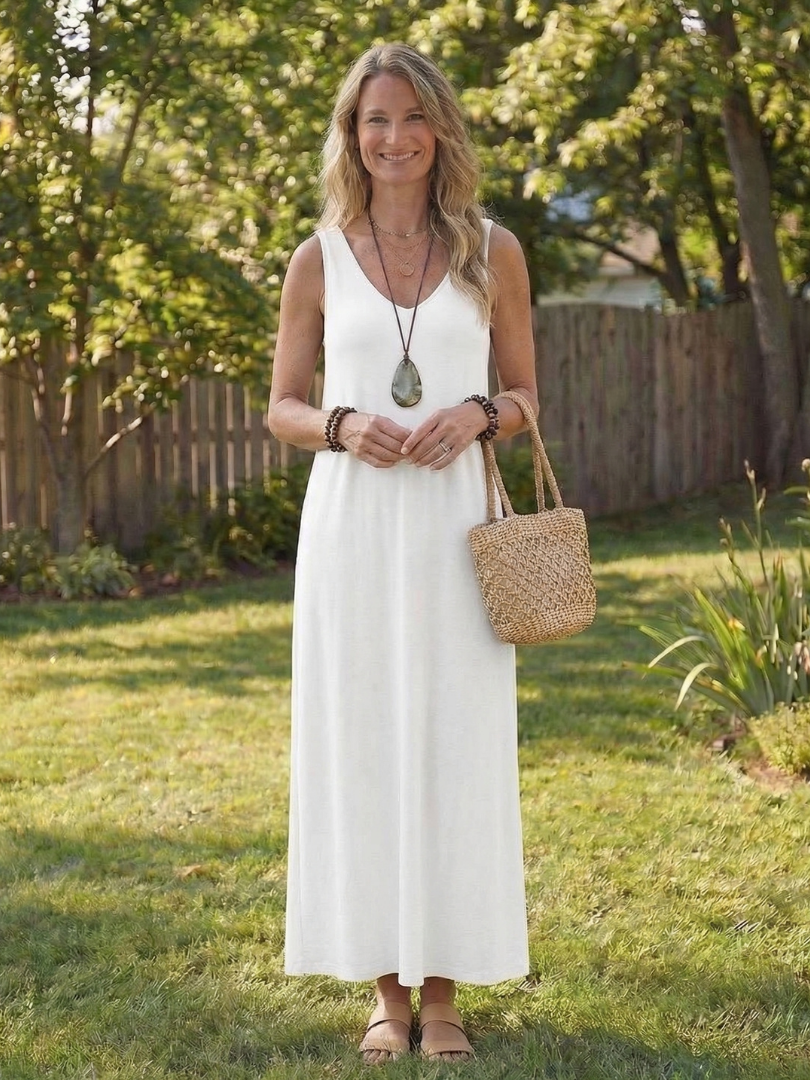 Soleira | Robe midi sans manches à décolleté en V et fente latérale