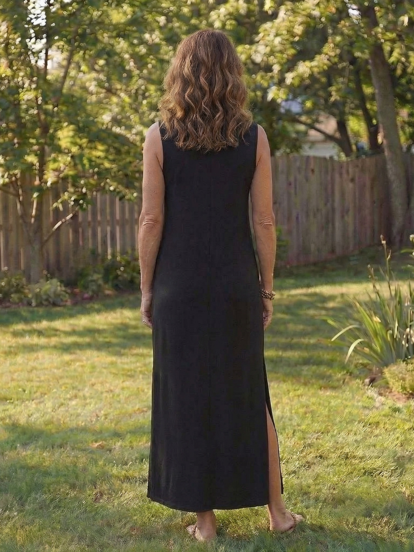 Zorina | Robe midi sans manches avec poches et fente latérale