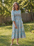 Mariselle | Robe Midi Florale à Manches Mi-Longues