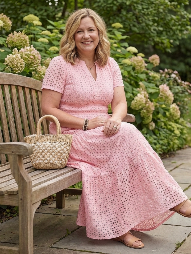 Odelisse | Robe midi à manches courtes avec empiècements en dentelle