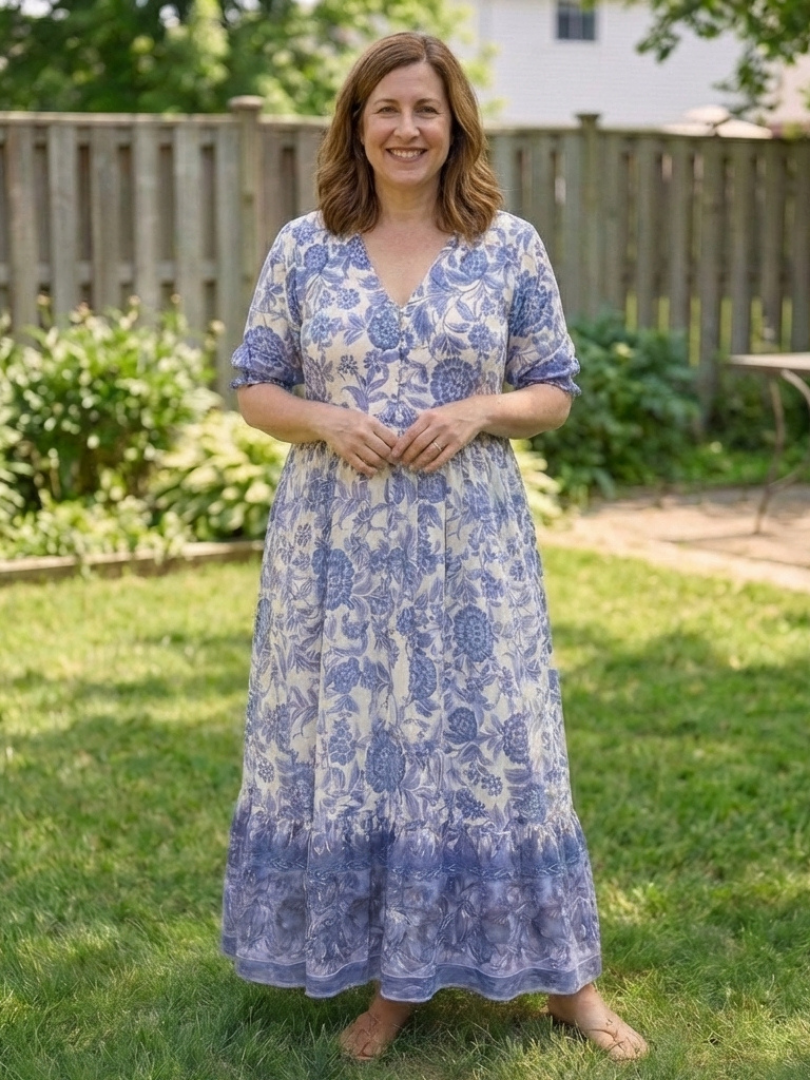 Calandra | Robe midi à manches courtes et décolleté en V à fleurs