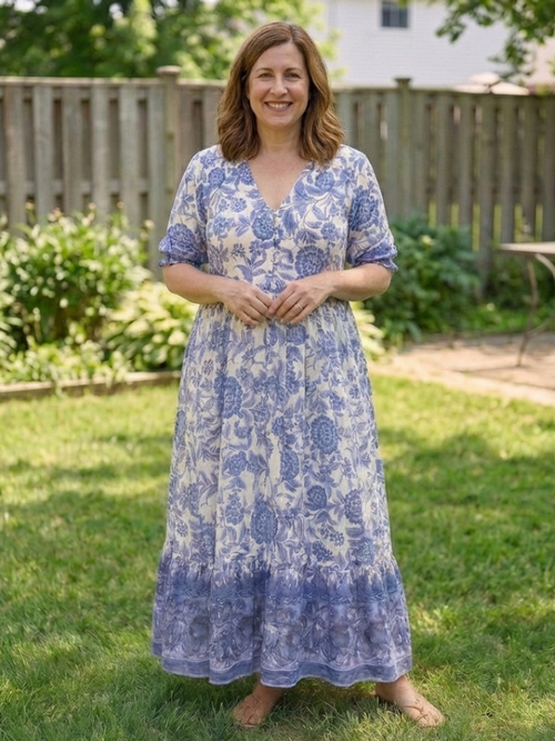 Calandra | Robe midi à manches courtes et décolleté en V à fleurs